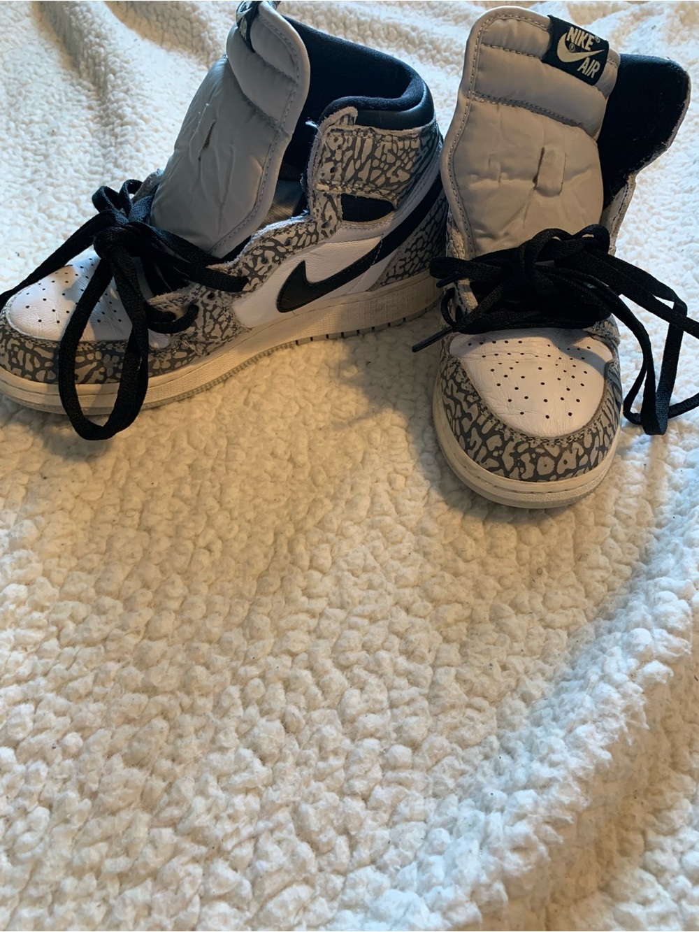 Nike Kids High-Top Sneakers in White, Black, and Gray Elephant Print